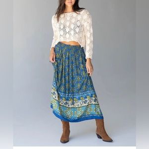 Natural Life Maylin MIDI Skirt Blue Border Print